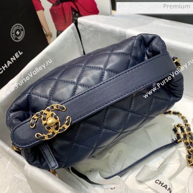 Chanel Quilted Leather Large Hobo Bag With Gold-Tone Metal AS1747 Navy Blue 2020 (AFEI-20040324)