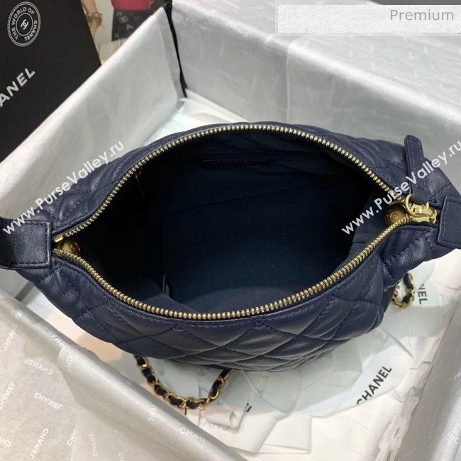 Chanel Quilted Leather Large Hobo Bag With Gold-Tone Metal AS1747 Navy Blue 2020 (AFEI-20040324)