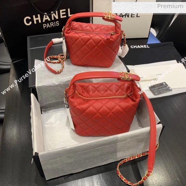 Chanel Quilted Leather Small Hobo Bag With Gold-Tone Metal AS1745 Red 2020 (KS-20040330)