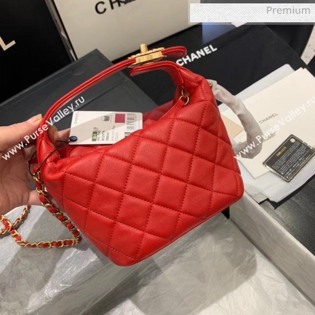 Chanel Quilted Leather Small Hobo Bag With Gold-Tone Metal AS1745 Red 2020 (KS-20040330)