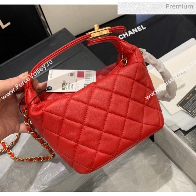 Chanel Quilted Leather Small Hobo Bag With Gold-Tone Metal AS1745 Red 2020 (KS-20040330)