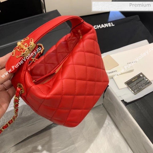 Chanel Quilted Leather Small Hobo Bag With Gold-Tone Metal AS1745 Red 2020 (KS-20040330)