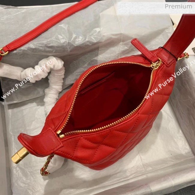 Chanel Quilted Leather Small Hobo Bag With Gold-Tone Metal AS1745 Red 2020 (KS-20040330)