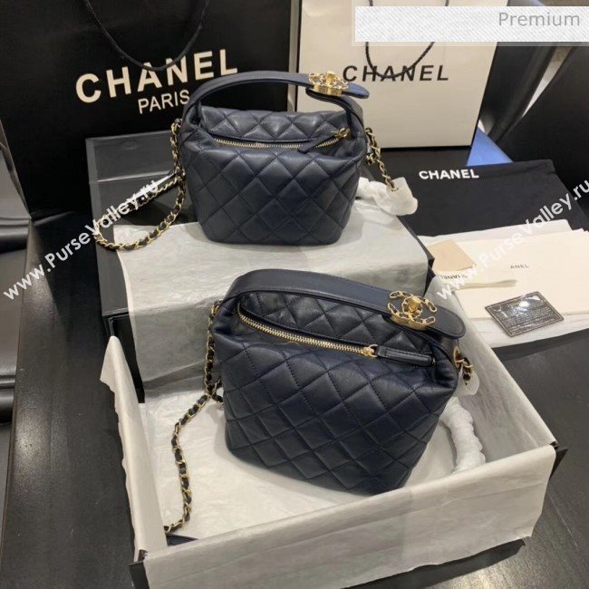 Chanel Quilted Leather Small Hobo Bag With Gold-Tone Metal AS1745 Navy Blue 2020 (KS-20040329)
