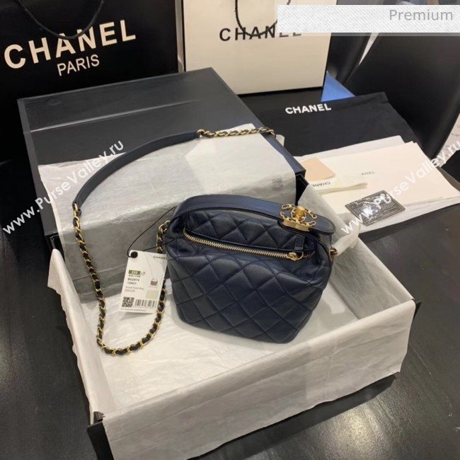 Chanel Quilted Leather Small Hobo Bag With Gold-Tone Metal AS1745 Navy Blue 2020 (KS-20040329)