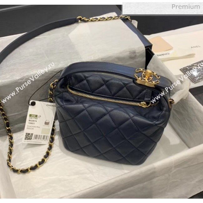 Chanel Quilted Leather Small Hobo Bag With Gold-Tone Metal AS1745 Navy Blue 2020 (KS-20040329)
