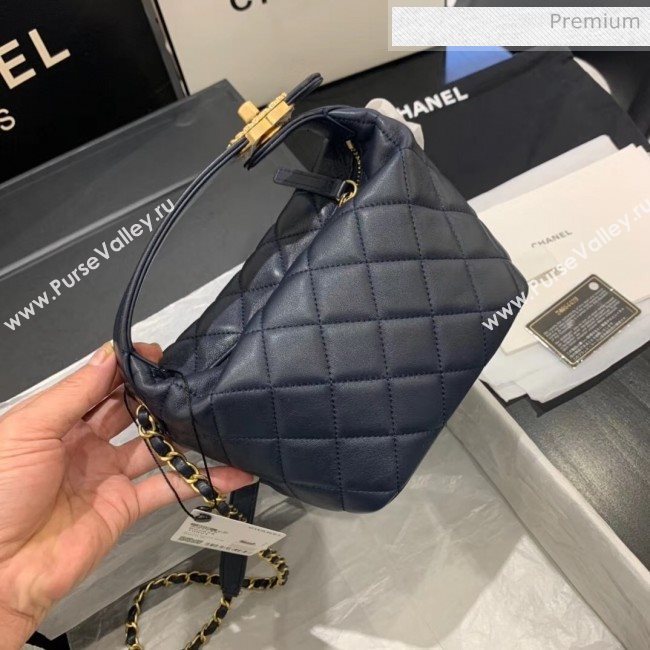Chanel Quilted Leather Small Hobo Bag With Gold-Tone Metal AS1745 Navy Blue 2020 (KS-20040329)