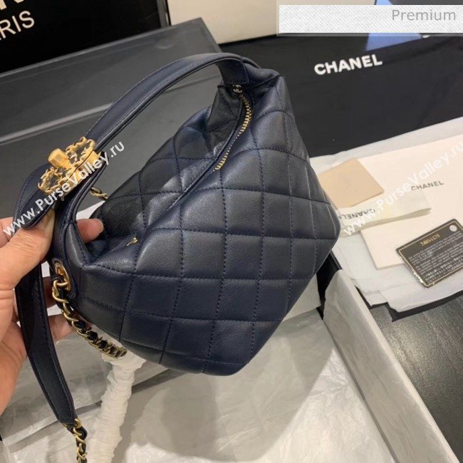 Chanel Quilted Leather Small Hobo Bag With Gold-Tone Metal AS1745 Navy Blue 2020 (KS-20040329)