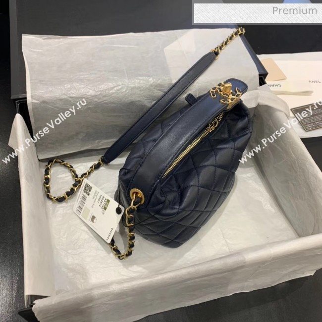 Chanel Quilted Leather Small Hobo Bag With Gold-Tone Metal AS1745 Navy Blue 2020 (KS-20040329)
