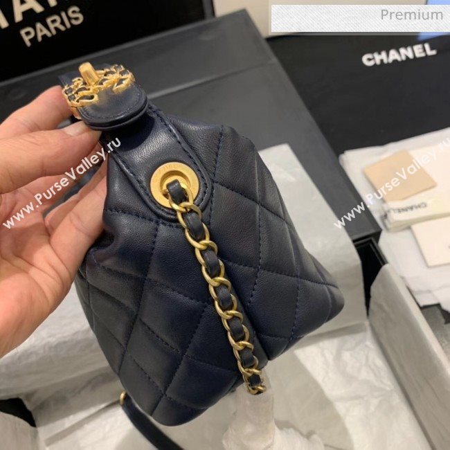 Chanel Quilted Leather Small Hobo Bag With Gold-Tone Metal AS1745 Navy Blue 2020 (KS-20040329)
