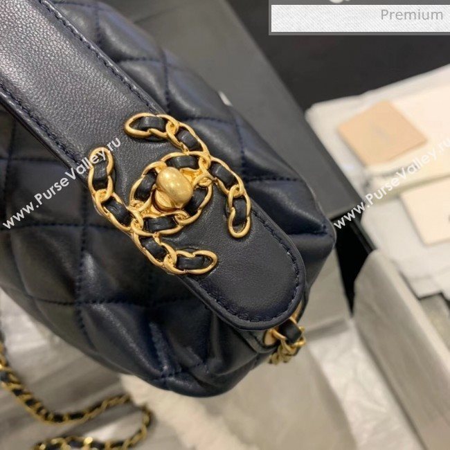 Chanel Quilted Leather Small Hobo Bag With Gold-Tone Metal AS1745 Navy Blue 2020 (KS-20040329)