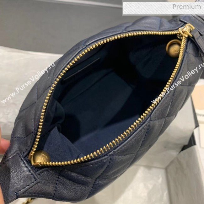 Chanel Quilted Leather Small Hobo Bag With Gold-Tone Metal AS1745 Navy Blue 2020 (KS-20040329)