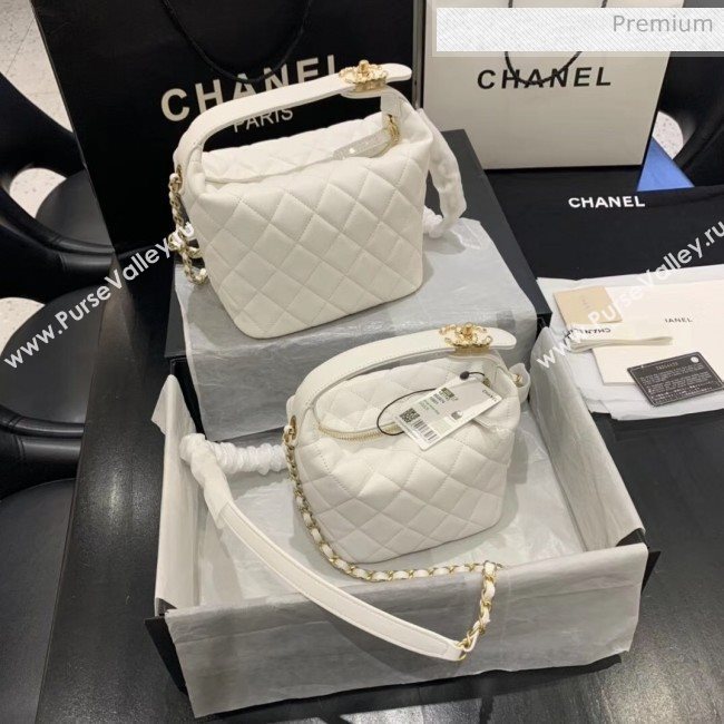 Chanel Quilted Leather Small Hobo Bag With Gold-Tone Metal AS1745 White 2020 (KS-20040328)