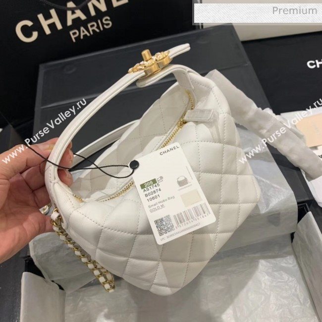 Chanel Quilted Leather Small Hobo Bag With Gold-Tone Metal AS1745 White 2020 (KS-20040328)