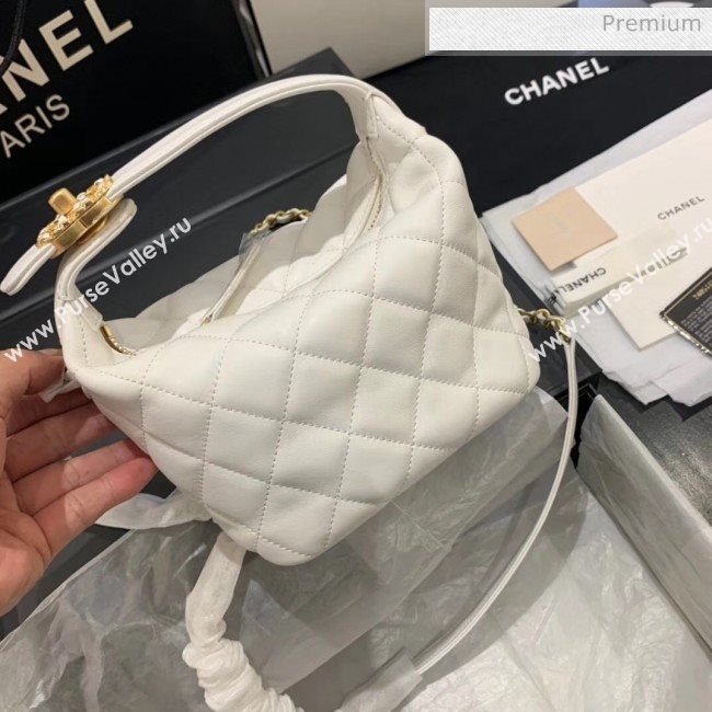 Chanel Quilted Leather Small Hobo Bag With Gold-Tone Metal AS1745 White 2020 (KS-20040328)