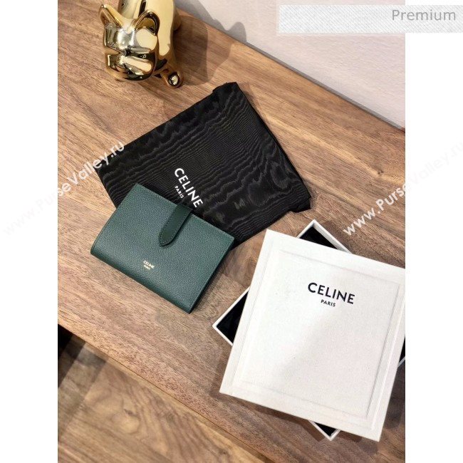 Celine Grained Calfskin Medium Strap Multifunction Wallet Deep Green/Black (BXL-20040203)
