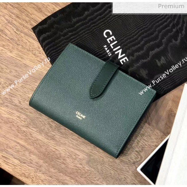 Celine Grained Calfskin Medium Strap Multifunction Wallet Deep Green/Black (BXL-20040203)