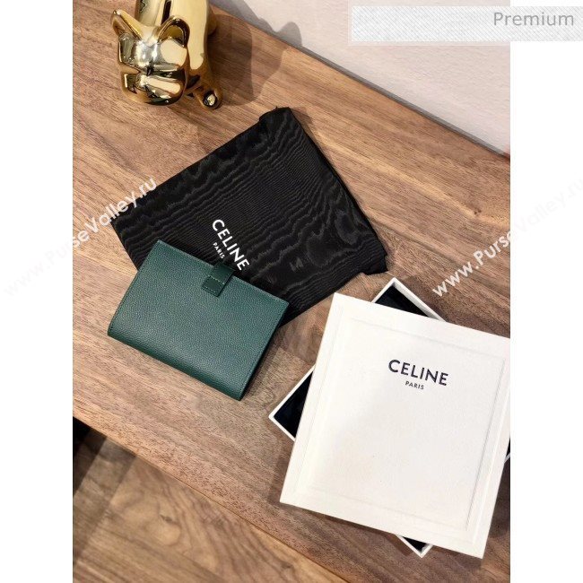 Celine Grained Calfskin Medium Strap Multifunction Wallet Deep Green/Black (BXL-20040203)