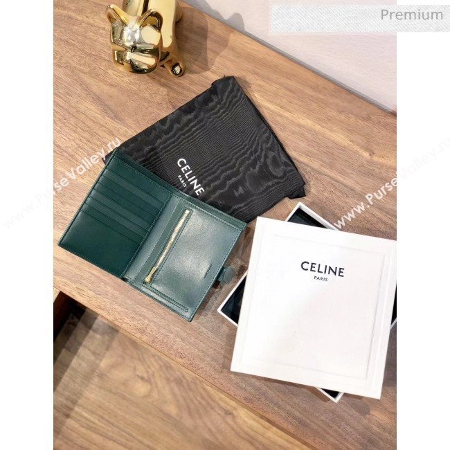 Celine Grained Calfskin Medium Strap Multifunction Wallet Deep Green/Black (BXL-20040203)