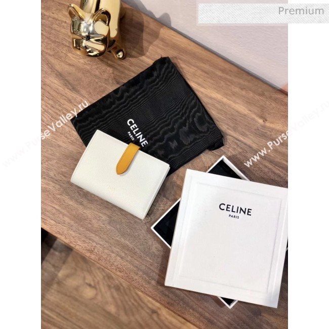Celine Grained Calfskin Medium Strap Multifunction Wallet White/Yellow (BXL-20040204)
