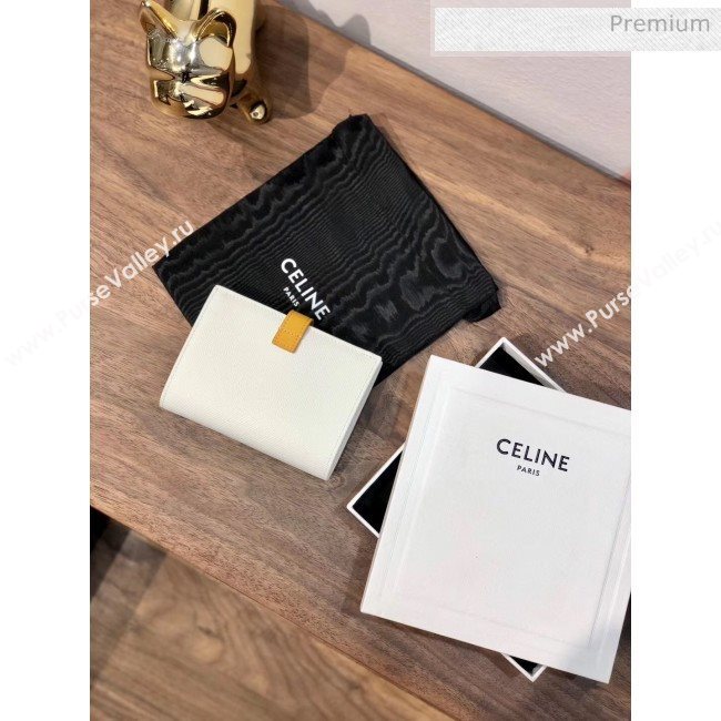 Celine Grained Calfskin Medium Strap Multifunction Wallet White/Yellow (BXL-20040204)