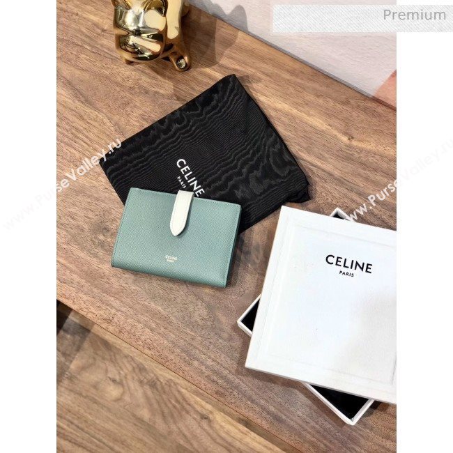 Celine Grained Calfskin Medium Strap Multifunction Wallet Light Green/White (BXL-20040205)