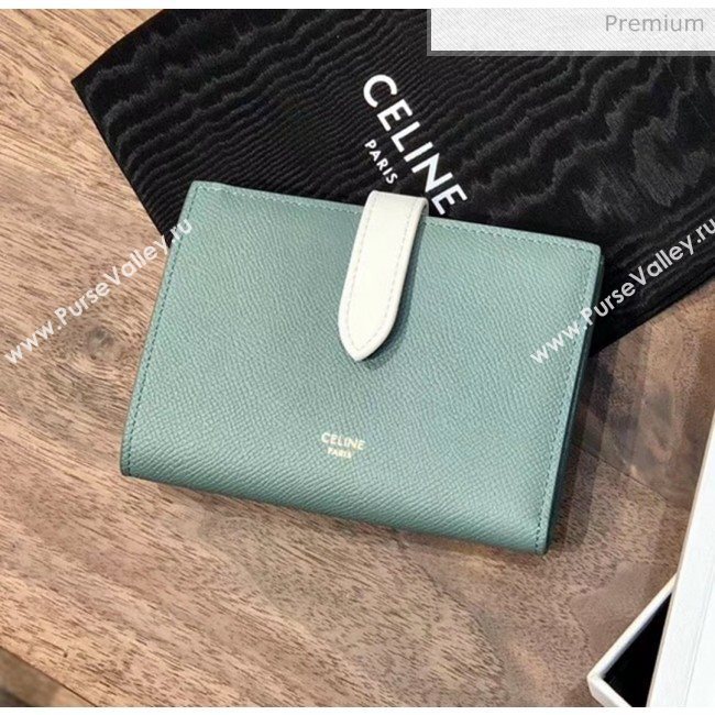 Celine Grained Calfskin Medium Strap Multifunction Wallet Light Green/White (BXL-20040205)