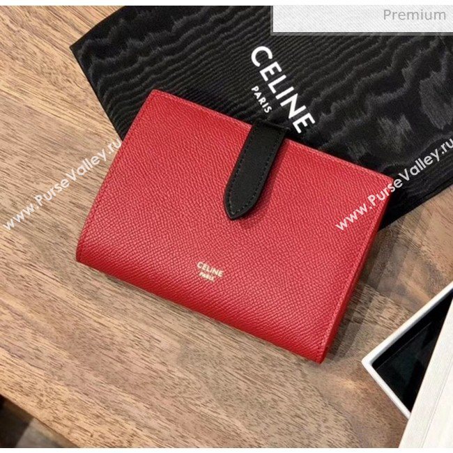 Celine Grained Calfskin Medium Strap Multifunction Wallet Red/Black (BXL-20040206)