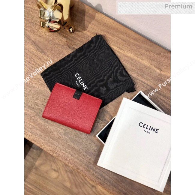 Celine Grained Calfskin Medium Strap Multifunction Wallet Red/Black (BXL-20040206)