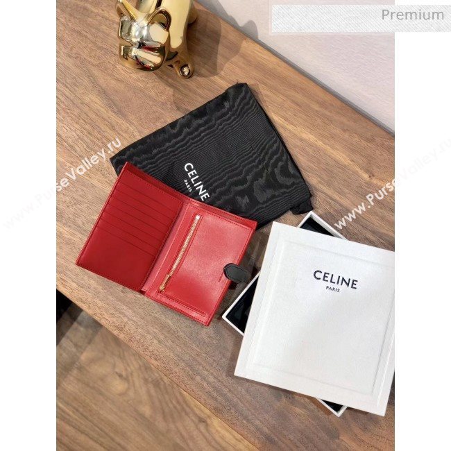 Celine Grained Calfskin Medium Strap Multifunction Wallet Red/Black (BXL-20040206)