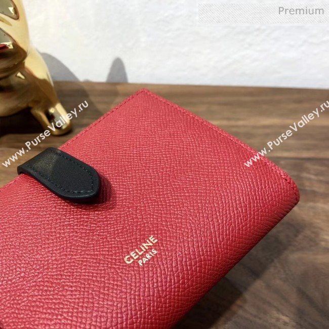 Celine Grained Calfskin Medium Strap Multifunction Wallet Red/Black (BXL-20040206)