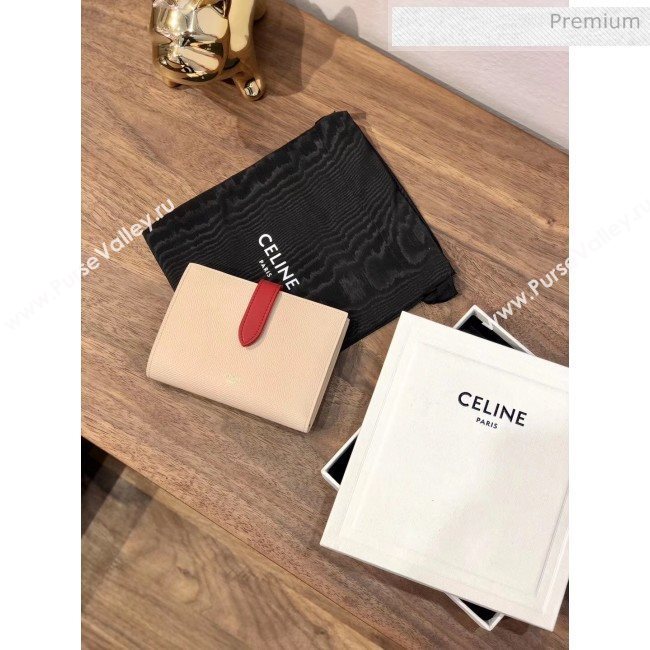 Celine Grained Calfskin Medium Strap Multifunction Wallet Light Pink/Red (BXL-20040207)