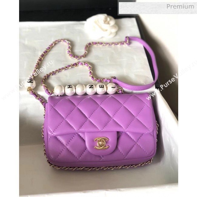 Chanel Lambskin Small Flap Bag with Imitation Pearls AS1436 Purple 2020 (YD-20040310)