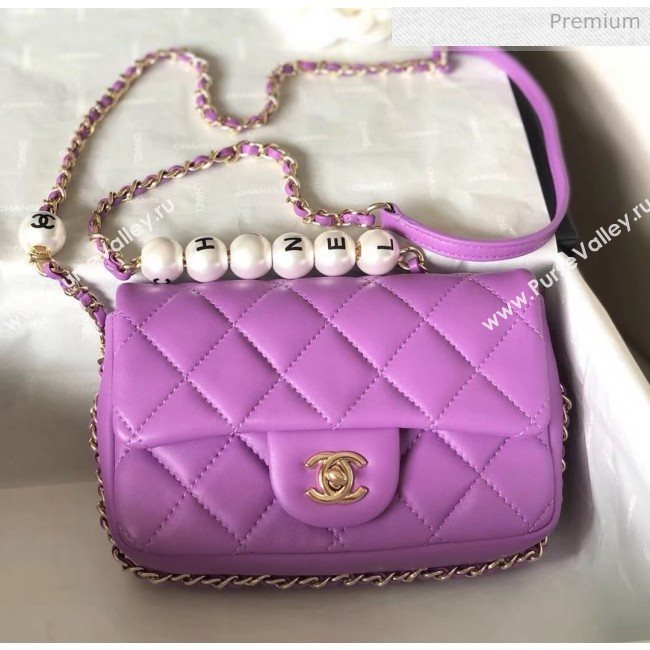 Chanel Lambskin Small Flap Bag with Imitation Pearls AS1436 Purple 2020 (YD-20040310)