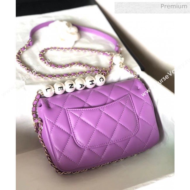 Chanel Lambskin Small Flap Bag with Imitation Pearls AS1436 Purple 2020 (YD-20040310)