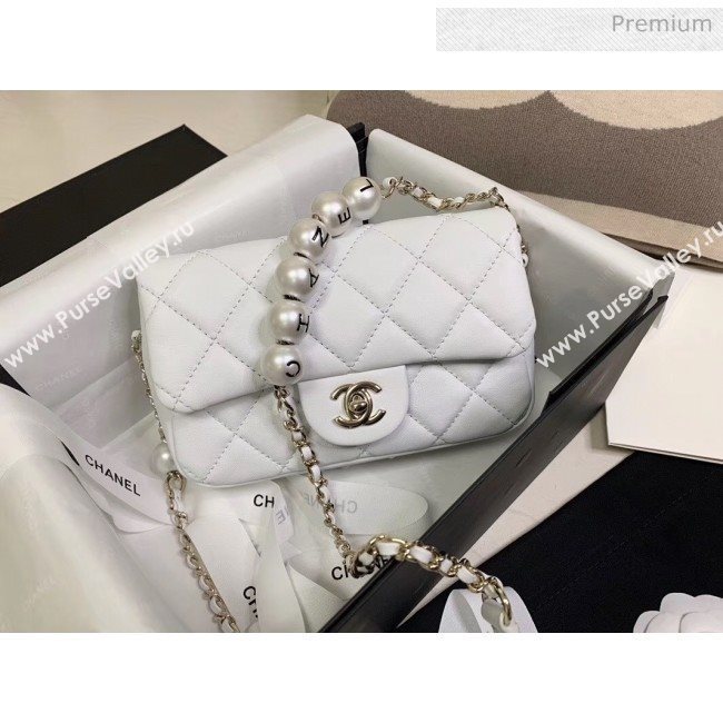 Chanel Lambskin Small Flap Bag with Imitation Pearls AS1436 White 2020 (JY-20040308)