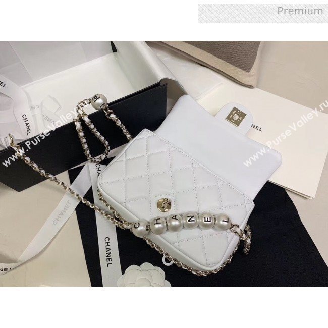 Chanel Lambskin Small Flap Bag with Imitation Pearls AS1436 White 2020 (JY-20040308)