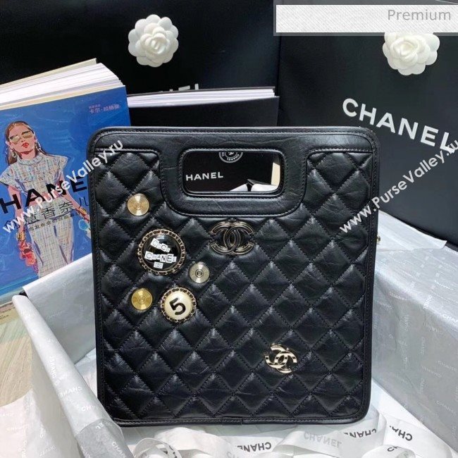 Chanel Aged Calfskin Small Shopping Bag With Charm AS1431 Black 2020 (AFEI-20040723)