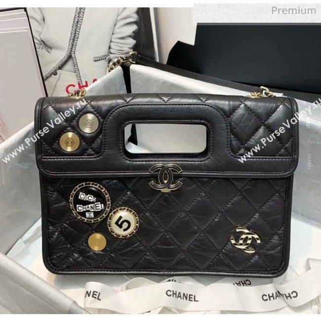 Chanel Aged Calfskin Small Shopping Bag With Charm AS1431 Black 2020 (AFEI-20040723)