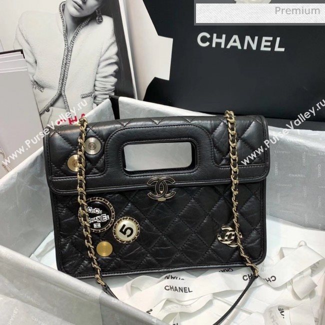 Chanel Aged Calfskin Small Shopping Bag With Charm AS1431 Black 2020 (AFEI-20040723)