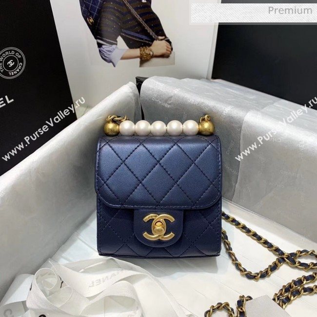 Chanel Imitation Pearls Square Clutch with Chain Bag AP0997 Blue 2020 (KS-20040722)