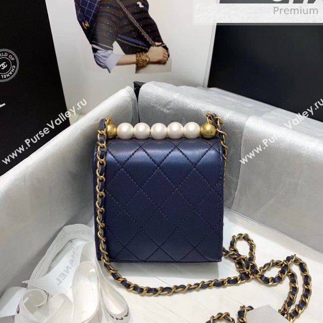 Chanel Imitation Pearls Square Clutch with Chain Bag AP0997 Blue 2020 (KS-20040722)