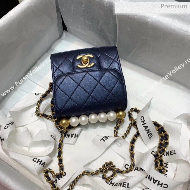 Chanel Imitation Pearls Square Clutch with Chain Bag AP0997 Blue 2020 (KS-20040722)