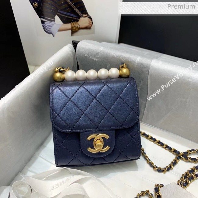 Chanel Imitation Pearls Square Clutch with Chain Bag AP0997 Blue 2020 (KS-20040722)