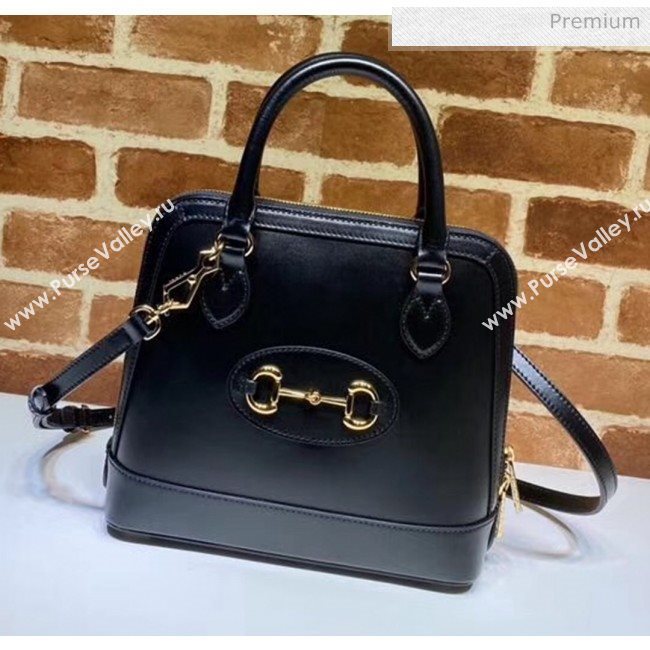 Gucci Leather 1955 Horsebit Small Top Handle Bag 621220 Black 2020 (DLH-20040742)