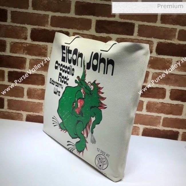 Gucci Crocodile Printed Leather Ophidia Large Tote 519335 Off-Whtie (DLH-20040747)