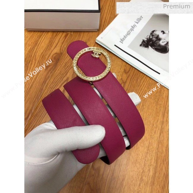 Chanel Width 3cm Grainy Calfskin Belt With Crystal Round Buckle Purple 2020 (99-20040812)
