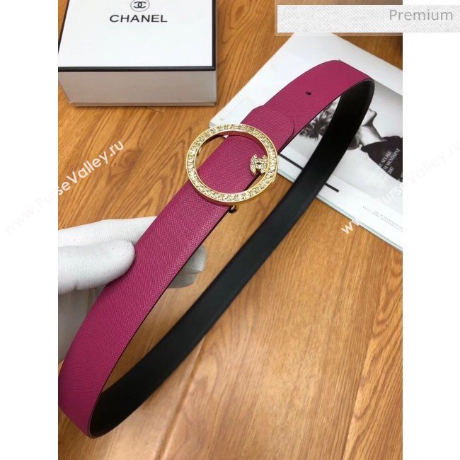 Chanel Width 3cm Grainy Calfskin Belt With Crystal Round Buckle Purple 2020 (99-20040812)