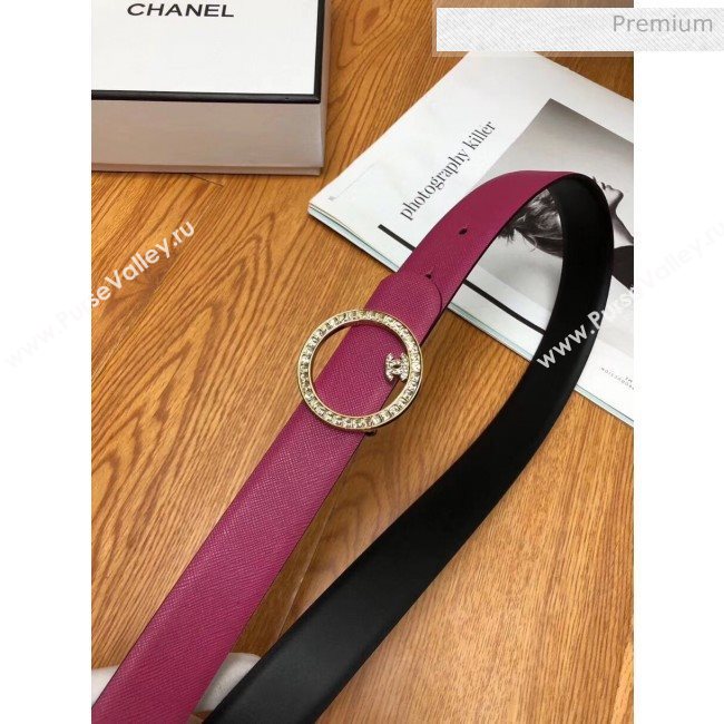 Chanel Width 3cm Grainy Calfskin Belt With Crystal Round Buckle Purple 2020 (99-20040812)