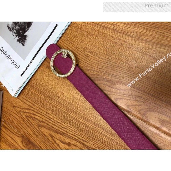 Chanel Width 3cm Grainy Calfskin Belt With Crystal Round Buckle Purple 2020 (99-20040812)